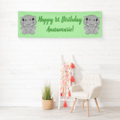 Hippo Birthday Party Green Banner (Insitu)