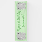 Hippo Birthday Party Green Banner (Vertikal)