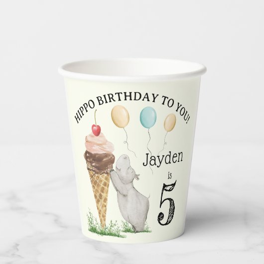 Hippo Birthday Party Pappbecher (Rückseite)