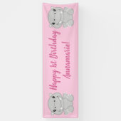 Hippo Birthday Party Pink Banner (Vertikal)