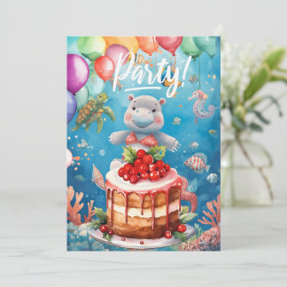 Hippo Birthday Party underwater Einladung