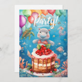 Hippo Birthday Party underwater Einladung (Vorne/Hinten)