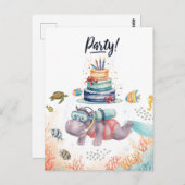 Hippo Birthday Party underwater Postkarte (Vorne/Hinten)