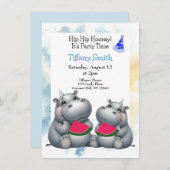 Hippo Birthday Party Watermelon Einladung (Vorne/Hinten)