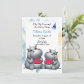 Hippo Birthday Party Watermelon Einladung (Stehend Vorderseite)