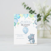 Hippo Birthday sanft blau einfache Einladung (Stehend Vorderseite)