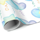 Hippo Birthday Soft Blue Ballon Geschenk Geschenkpapier (Rolleneckpunkt)