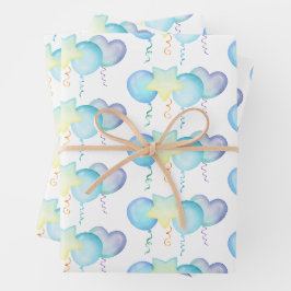 Hippo Birthday Soft Blue Ballon Geschenk Geschenkpapier Set