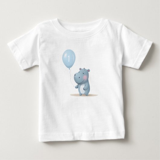 Hippo Birthday Weichblau Baby T-shirt (Vorderseite)
