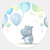 Hippo Birthday Weichblau Runder Aufkleber (Vorderseite)