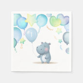 Hippo Birthday Weichblau Serviette (Vorderseite)