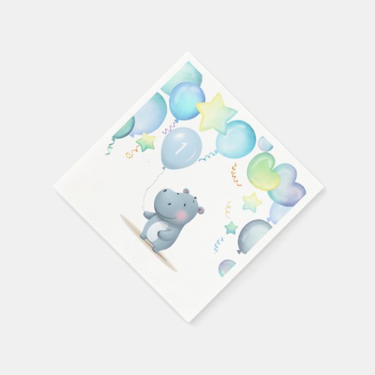 Hippo Birthday Weichblau Serviette (Ecke)