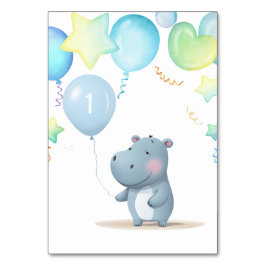 Hippo Birthday Weichblau Tischnummer