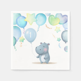 Hippo Birthday weiche blaue Servietten
