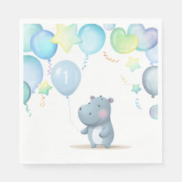 Hippo Birthday weiche blaue Servietten