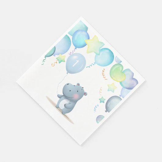 Hippo Birthday weiche blaue Servietten (Ecke)