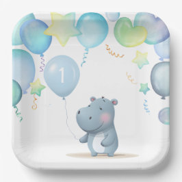 Hippo Birthday weiche blaue Servietten Pappteller