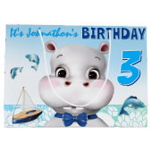 Hippo Blau Junge Geburtstag Große Geschenktüte (Rückseite)