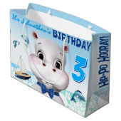 Hippo Blau Junge Geburtstag Große Geschenktüte (Rückseite Schrägansicht)
