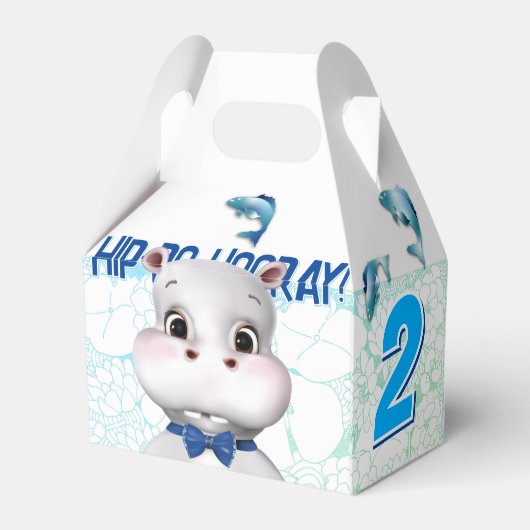 Hippo Blue Fish Boy Geburtstag Geschenkschachtel (Rückseite)