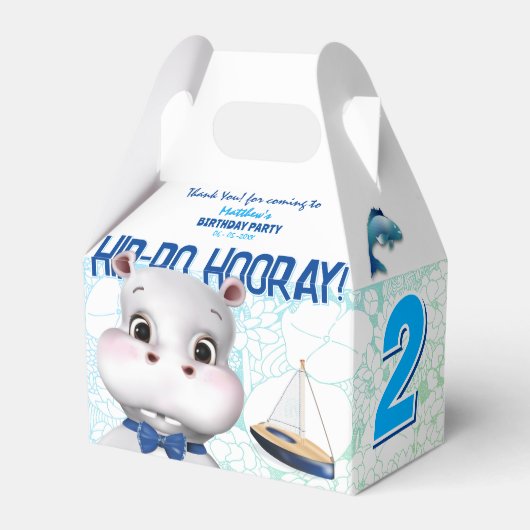 Hippo Blue Fish Boy Geburtstag Geschenkschachtel (Vorderseite)