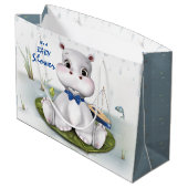 Hippo Boy Baby Dusche Große Geschenktüte (Rückseite Schrägansicht)