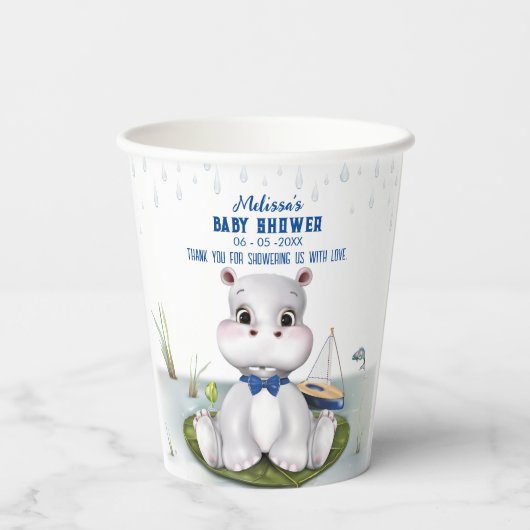 Hippo Boy Baby Dusche Pappbecher (Rückseite)