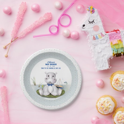 Hippo Boy Baby Dusche Pappteller (Party)