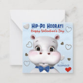Hippo Boy Blue Klassenzimmer Valentinstag Mitteilungskarte (Vorderseite)