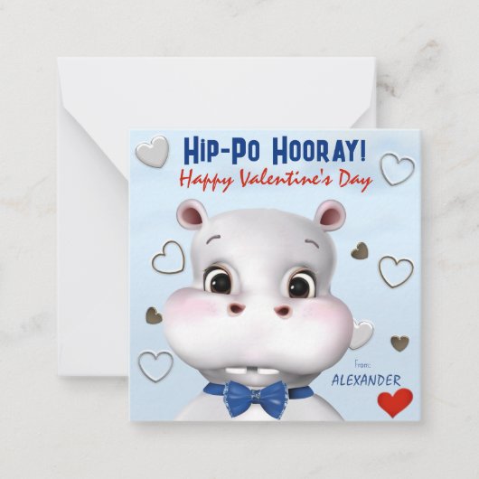 Hippo Boy Blue Klassenzimmer Valentinstag Mitteilungskarte (Vorderseite)