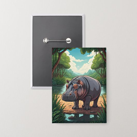 Hippo by the Riverside Button (Vorderseite/Rückseite)