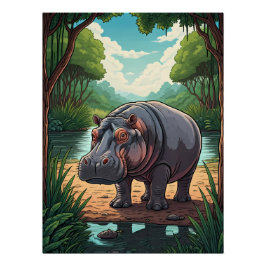 Hippo by the Riverside Poster
