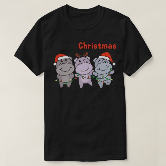 Hippo Christmas Animals Sweet Hippos Merry Christm T-Shirt (Design vorne)