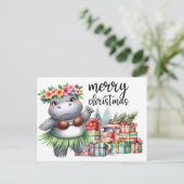 Hippo Christmas Themed für Tierliebhaber Feiertagspostkarte (Stehend Vorderseite)
