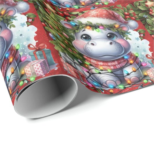 Hippo Christmas Themed für Tierliebhaber Geschenkpapier (Rolleneckpunkt)