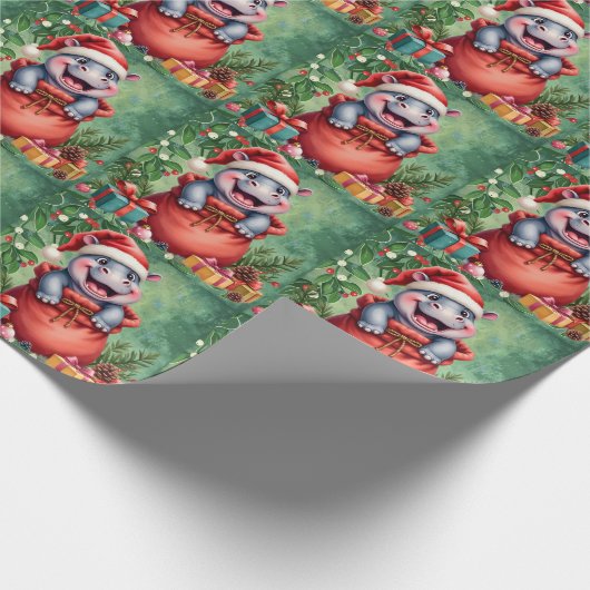 Hippo Christmas Themed für Tierliebhaber Geschenkpapier (Ecke)