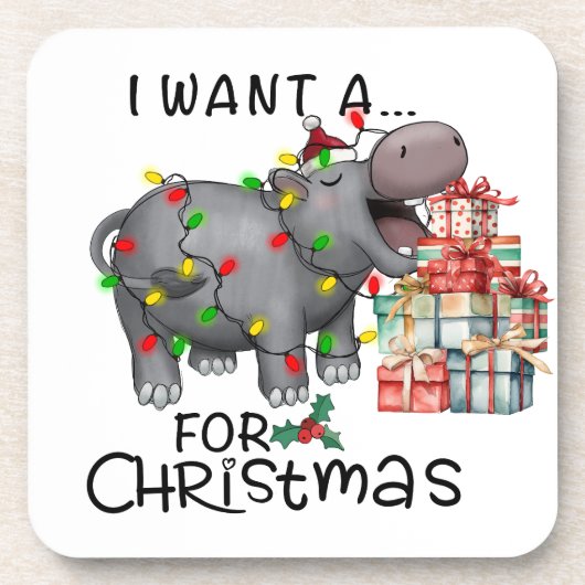 Hippo Christmas Themed für Tierliebhaber Getränkeuntersetzer (Vorderseite)