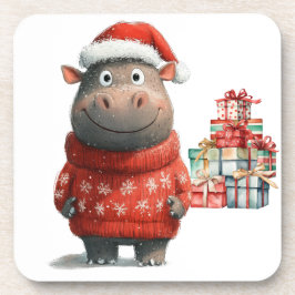 Hippo Christmas Themed für Tierliebhaber Getränkeuntersetzer