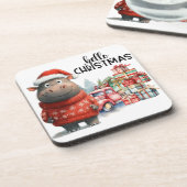 Hippo Christmas Themed für Tierliebhaber Getränkeuntersetzer (Linke Seite)