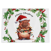 Hippo Christmas Themed für Tierliebhaber Große Geschenktüte (Vorderseite)