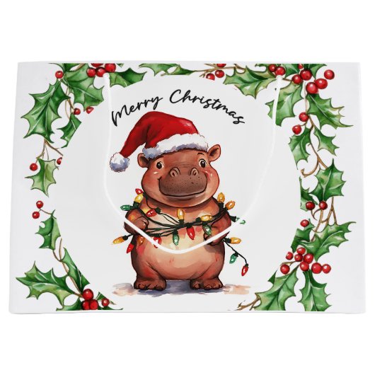 Hippo Christmas Themed für Tierliebhaber Große Geschenktüte (Vorderseite)
