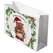Hippo Christmas Themed für Tierliebhaber Große Geschenktüte (Vorderseite Schrägansicht)