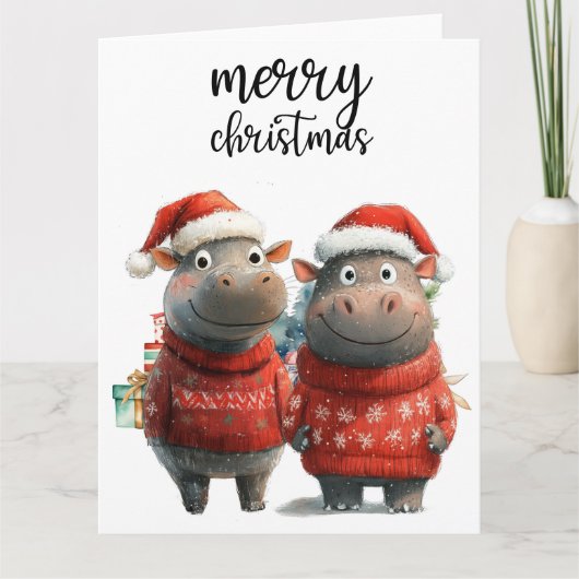 Hippo Christmas Themed für Tierliebhaber Karte (Vorderseite)