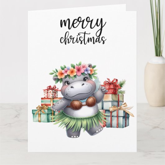 Hippo Christmas Themed für Tierliebhaber Karte (Vorderseite)