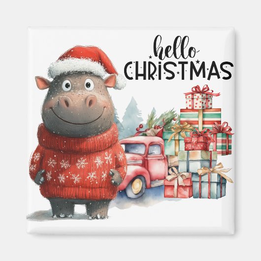 Hippo Christmas Themed für Tierliebhaber Magnet (Vorne)