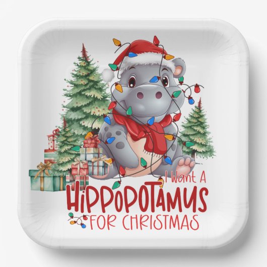 Hippo Christmas Themed für Tierliebhaber Pappteller (Vorderseite)