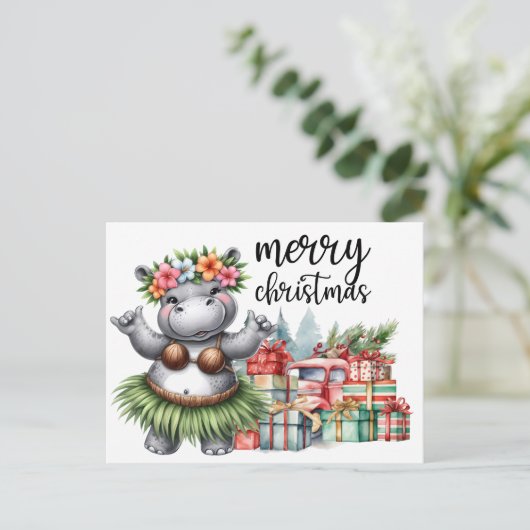 Hippo Christmas Themed für Tierliebhaber Postkarte (Stehend Vorderseite)
