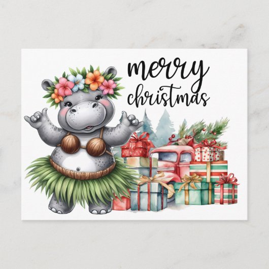 Hippo Christmas Themed für Tierliebhaber Postkarte (Vorderseite)