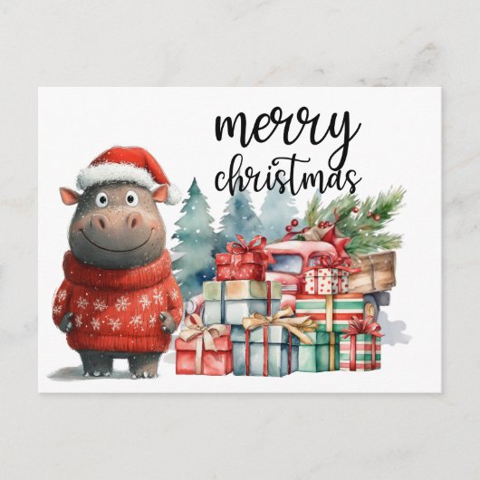 Hippo Christmas Themed für Tierliebhaber Postkarte (Vorderseite)