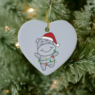 Hippo Christmas Winter Animals Hippos Keramik Orna Ornament